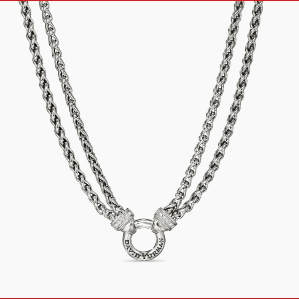 David Yurman Necklace Diamonds Silver. Two-Tone Double Wheat Chain
